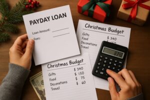 person calculating payday loan costs after Christmas